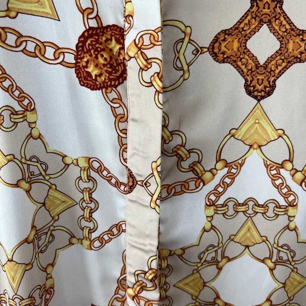 Guess Chain Print Button Front Blouse Womens XS Ivory Gold Long Sleeve - Picture 4 of 10
